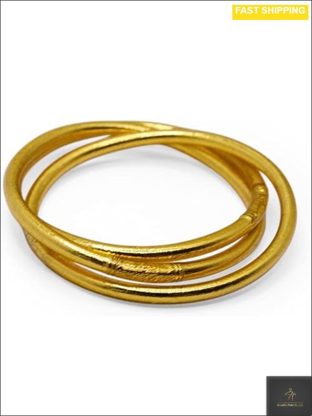 Thai Buddha Bangle Bracelet Set 3-Piece Gold Plated Stacking Waterproof